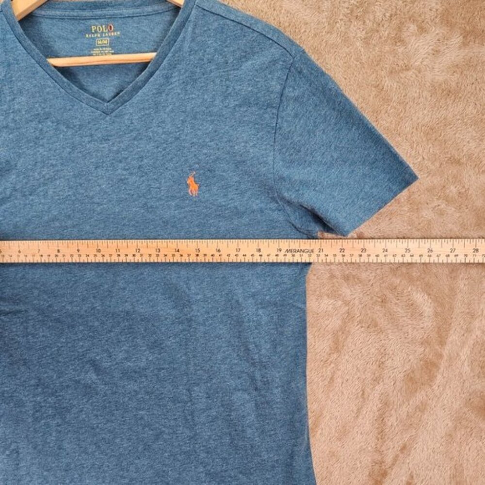 Polo Ralph Lauren Blue V Neck T-Shirt Men's M Orange Pony Casual Short Sleeve - Picture 4 of 10